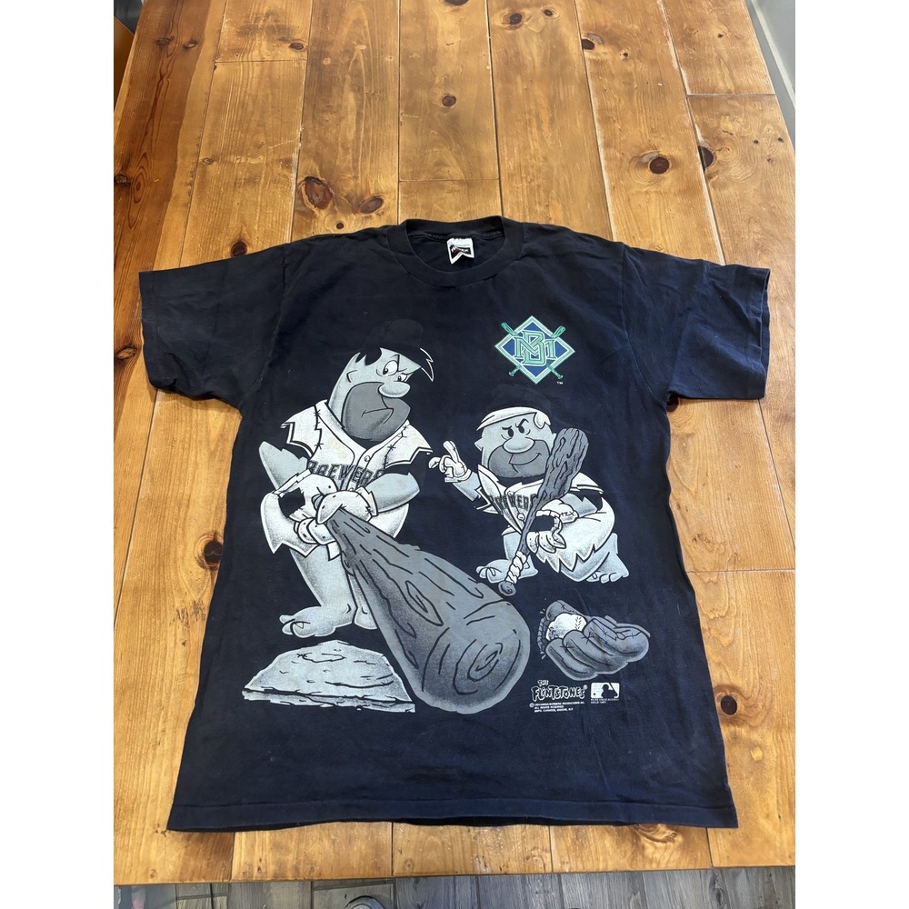 Vintage 1994 The Flintstones Baseball T-Shirt Fred Barney Rubble MLB